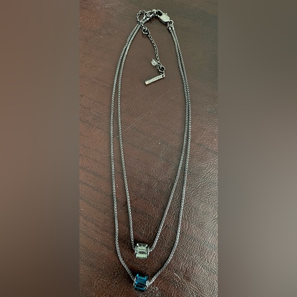 Elegant Silvertone Necklace with Blue and clear crystal Accents - Picture 1 of 7